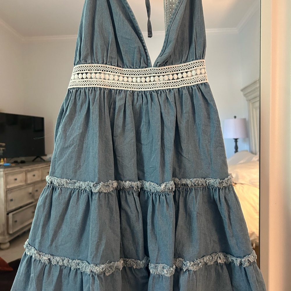 Elegant Blue Backless Dress